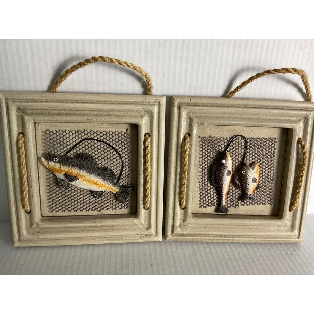 FISH plaque Wall Decor Wood Plank Art~  Beach Nautical Ocean 6.5x6.5